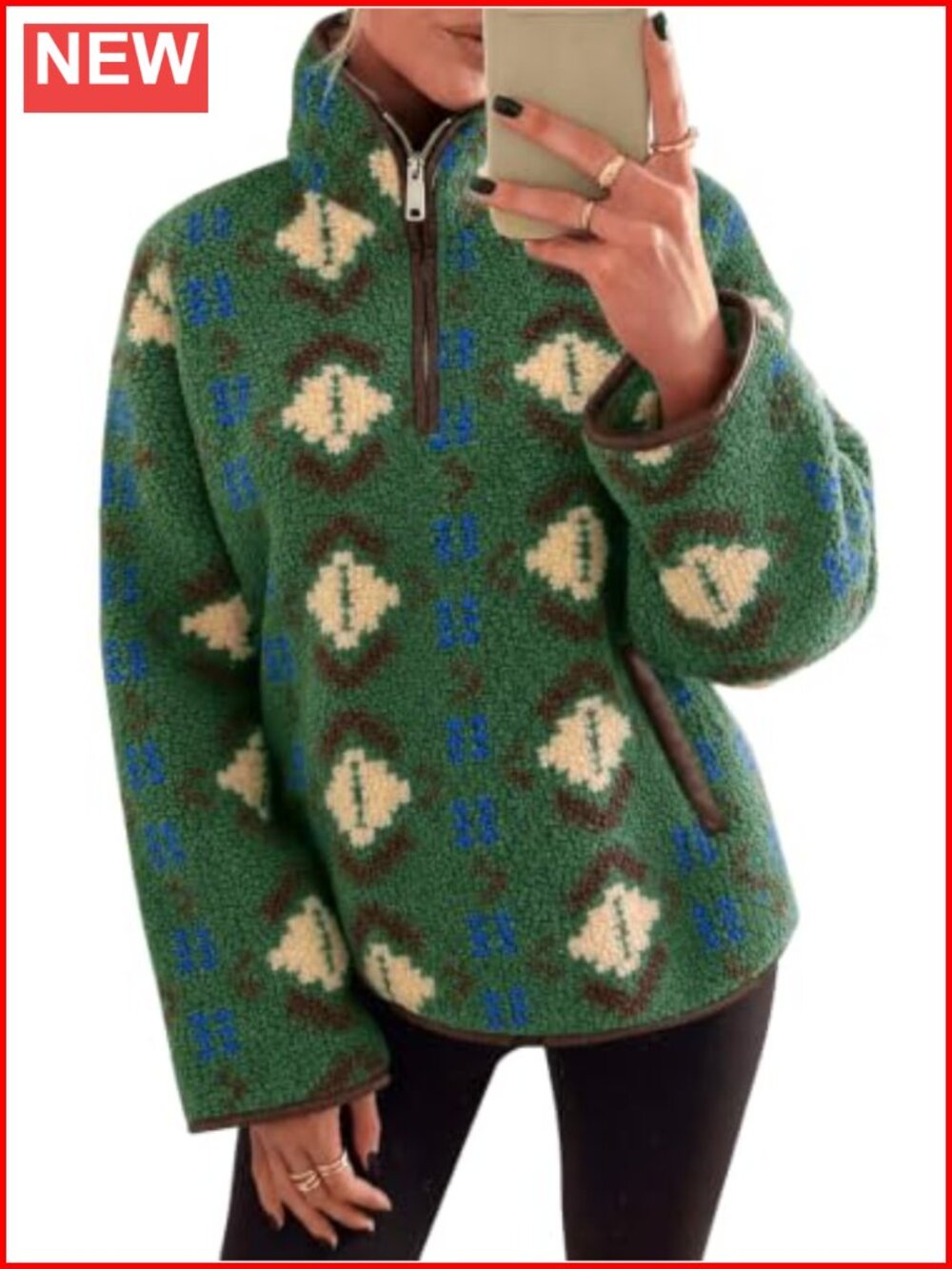 Sherpa Fleece Quarter Zip Pullover Sweatshirt Aztec Western Oversized